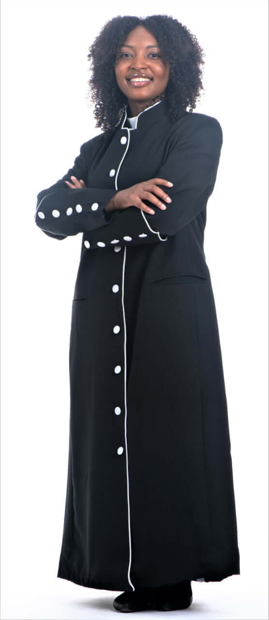 Rachel Clergy Cassock Robe for Ladies in Black & White | Divinity Clergy Wear Rachel Clergy Cassock Robe for Ladies in Black & White | Divinity Clergy Wear