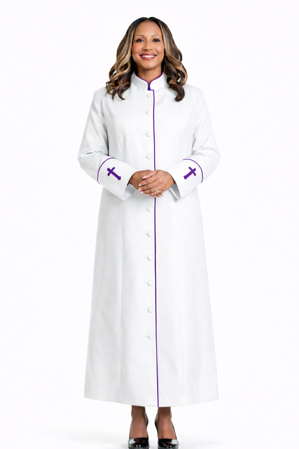 ladies clergy dress Plus Size Women's Clergy Dress with Puff Sleeves and Classic Collar  Tally  Taylor