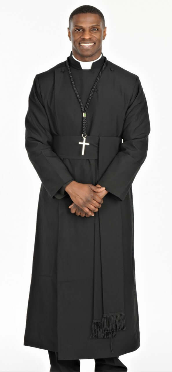 Anglican Clergy Robe Cassock With Matching Cincture Belt In Black Anglican Clergy Robe Cassock With Matching Cincture Belt In Black