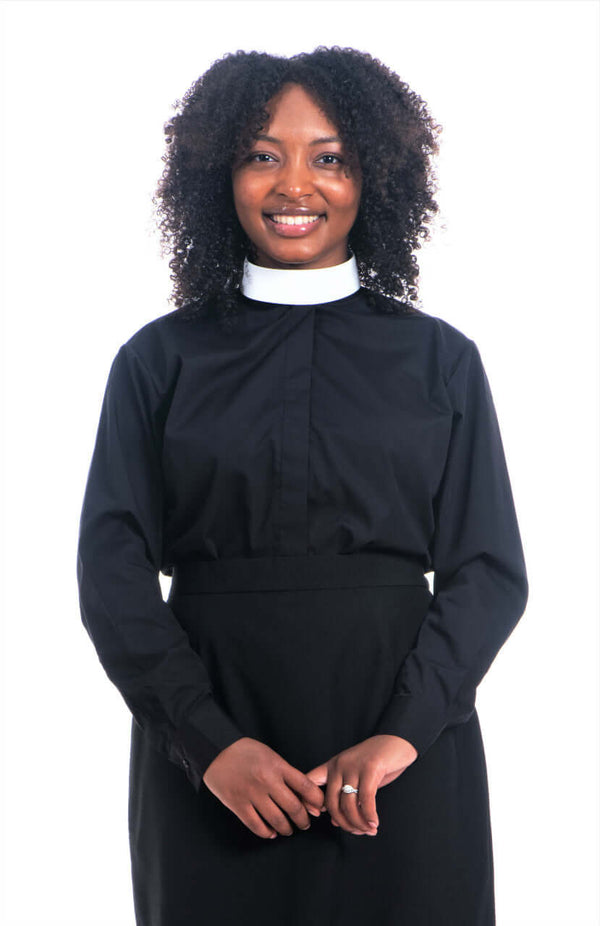 black banded collar dress shirt Banded Collar Dress Shirt With Black Piping
