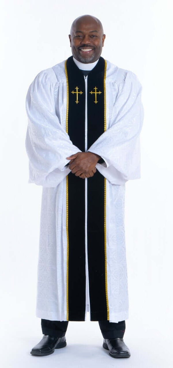 dress of priest Men's JT Wesley Pulpit Robe in White & Black