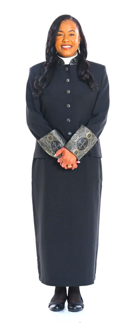 Rebecca 2-Piece Jacket & Skirt Set for Ladies in Black & Gold