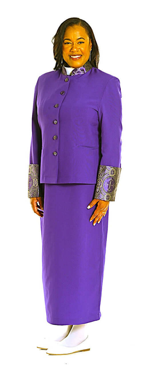 Rebecca 2-Piece Jacket & Skirt Set for Ladies in Purple & Gold