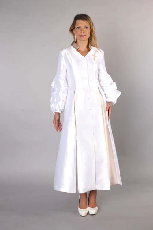 Ladies' Modern 1-Piece Preaching Robe Dress in White & Gold