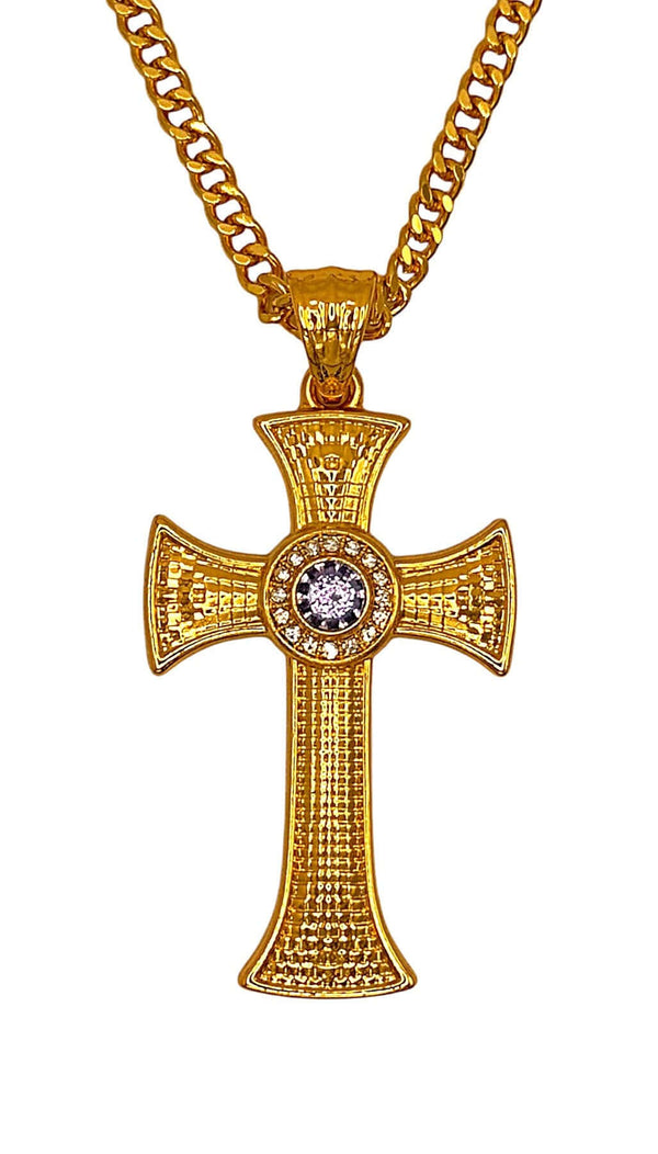Pectoral Cross & Chain Set in Gold with Purple Stone (006