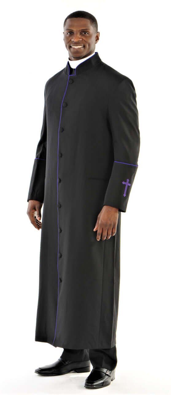Men's Preacher Clergy Robe in Black & Purple