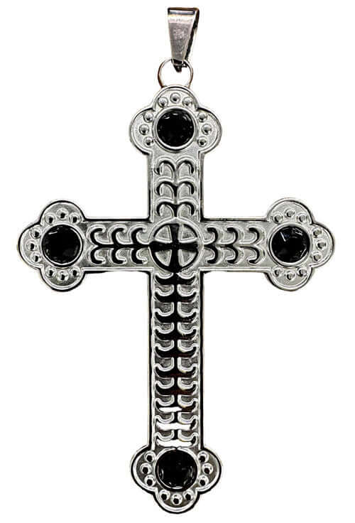 Pectoral Cross Chain Set in Silver with Black Set Stones (Double