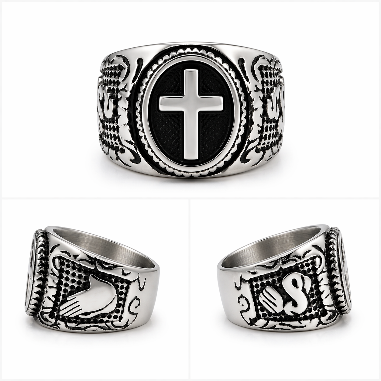 Bishop, Cardinal, Apostle, and Clergy Rings - gold ring with black stone, featuring intricate designs, perfect for ministry attire.