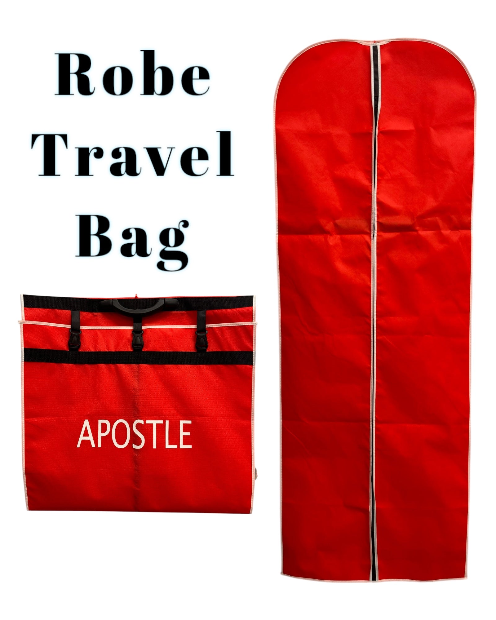 Clergy Robe Bags & Vestment Luggage featuring a red robe travel bag with Apostle label.