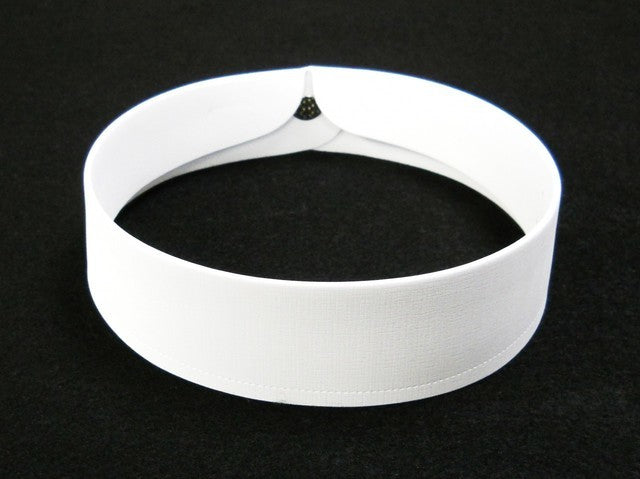 Clerical Collars: classic white clergy collar designed for comfort and professional appearance during church services.