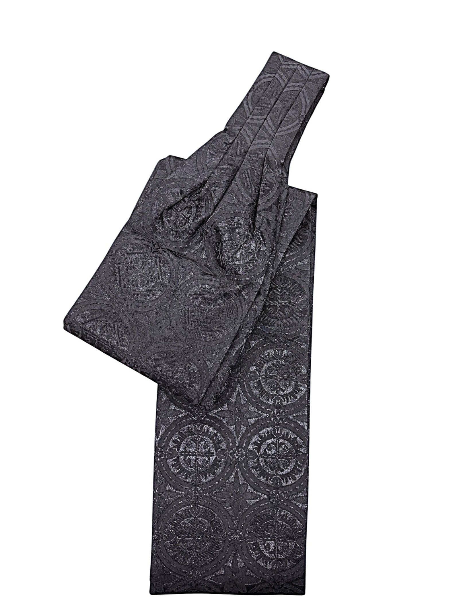Clergy Tippets in black with embossed pattern, ideal for pastors and church leaders.