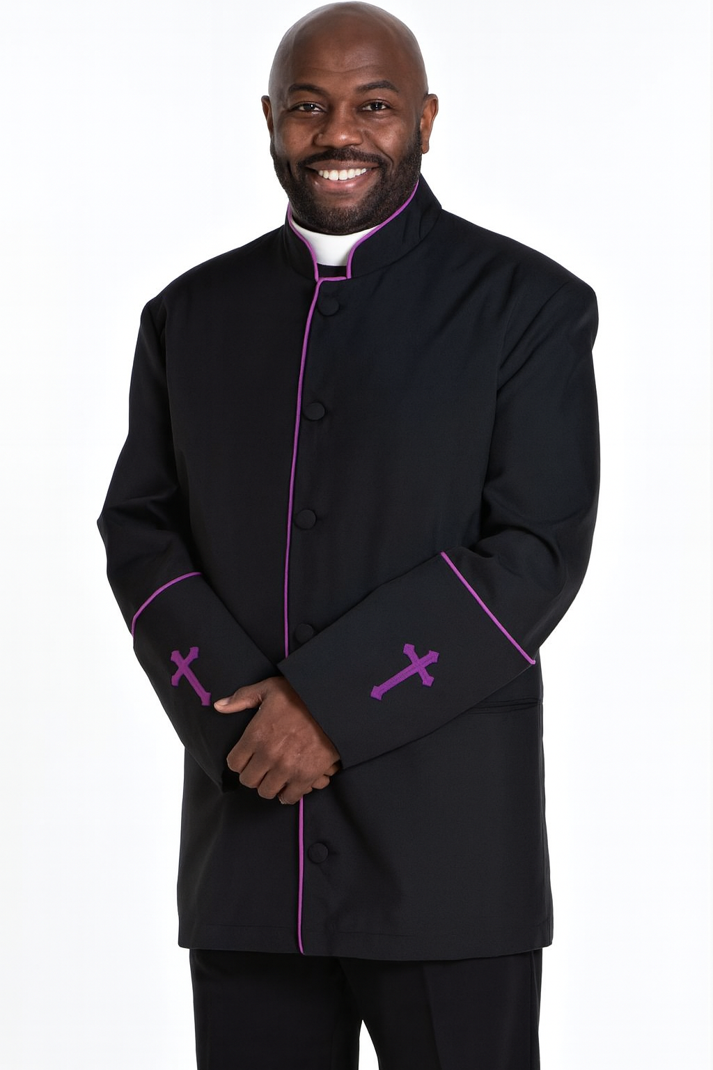 Men's Preacher Clergy Jacket in Black & Purple