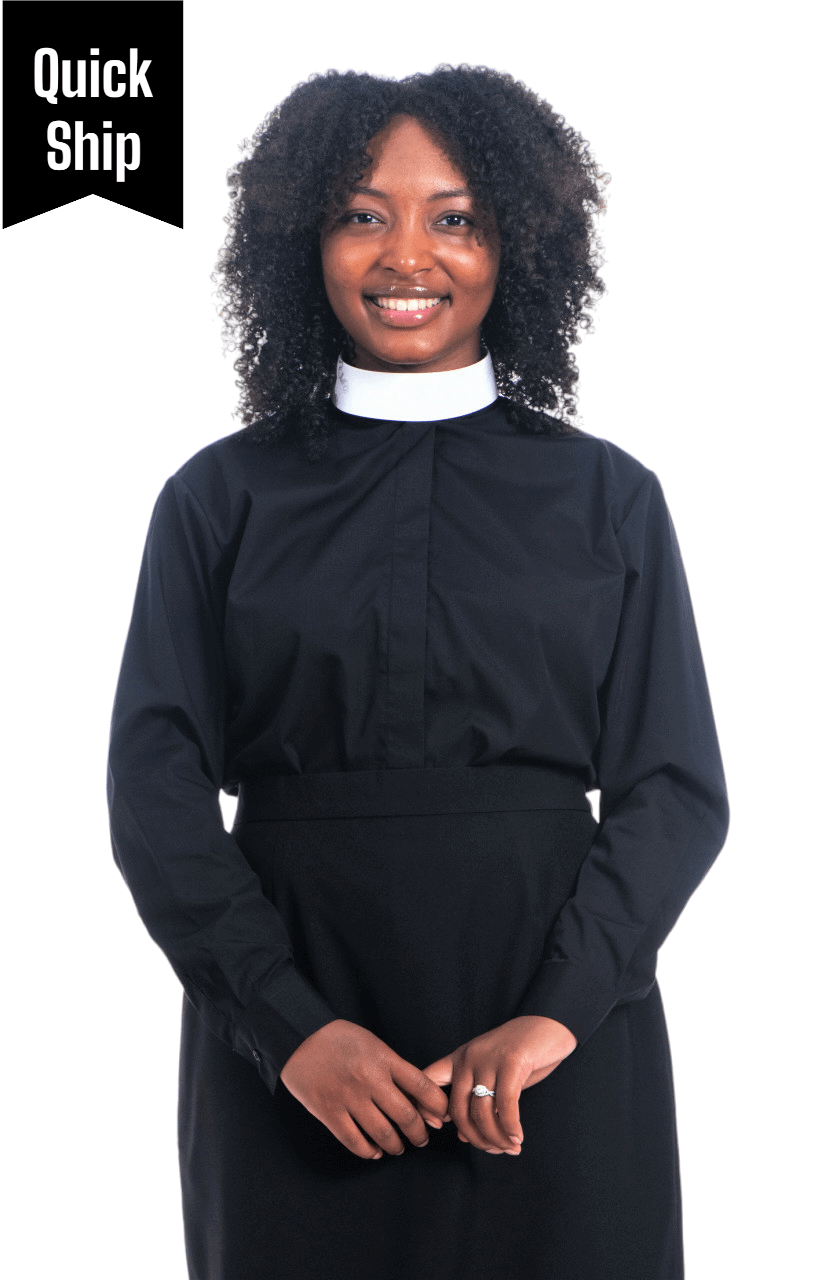 Ladies' Banded Collar Clergy Shirt in Black | Divinity Clergy Wear Ladies' Banded Collar Clergy Shirt in Black | Divinity Clergy Wear