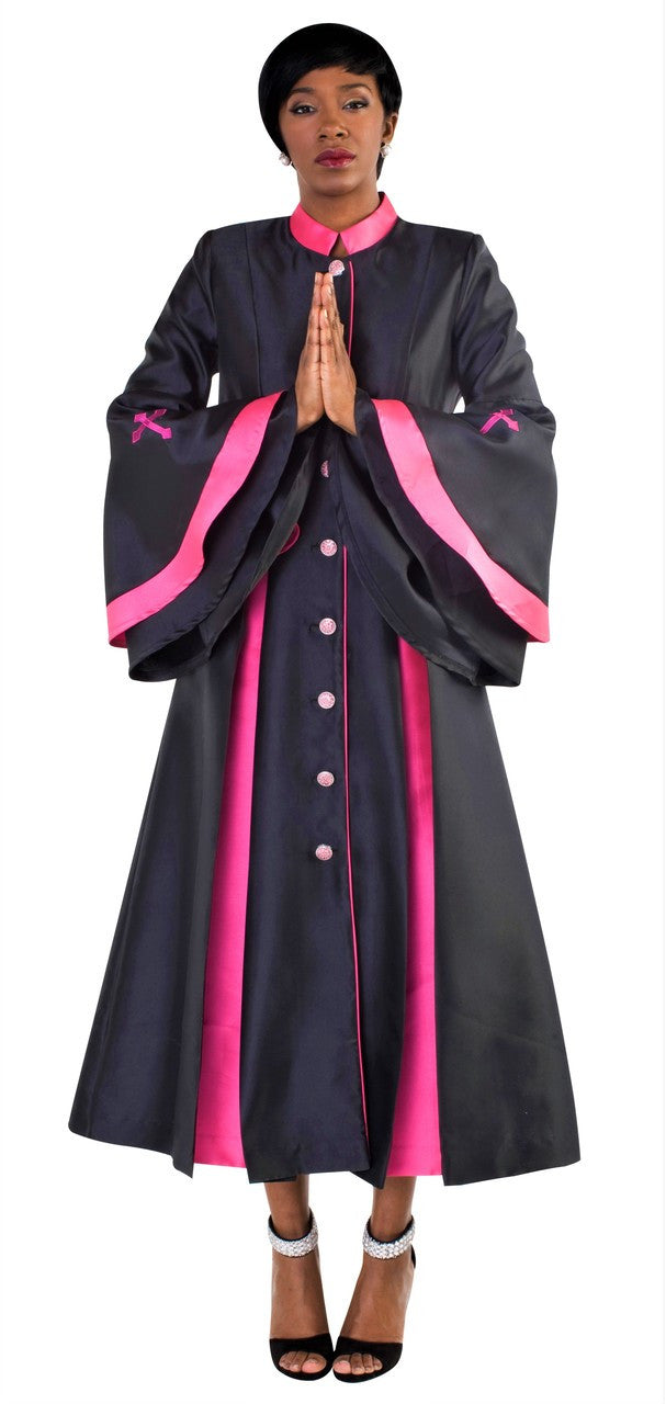 02. Ladies 1-Piece Preaching Robe Dress In Black &amp; Fuschia