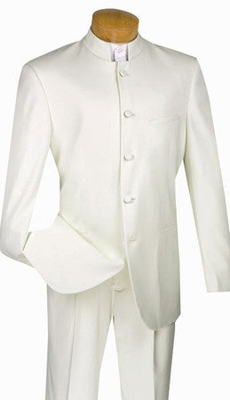 5-Button Banded Collar Clerical Suit In Ivory