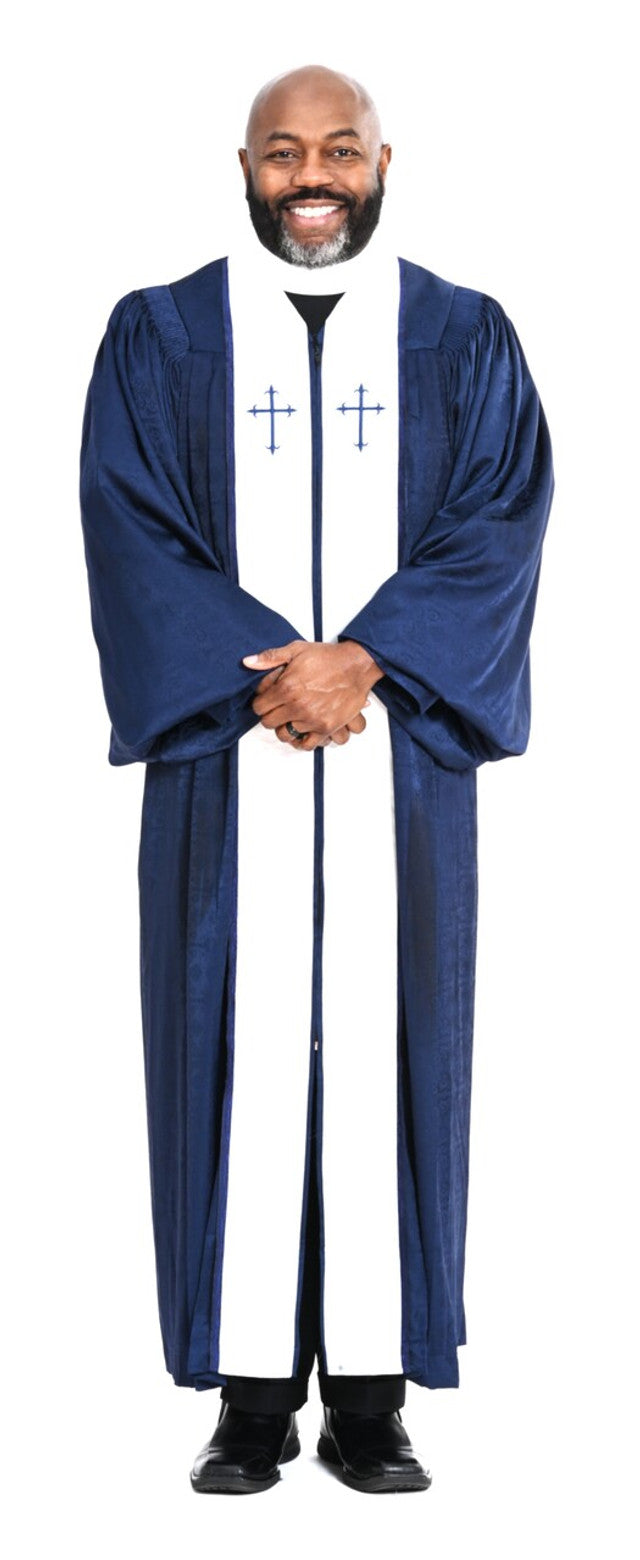 Men&#39;s RT Wesley Pulpit Robe in Navy &amp; White