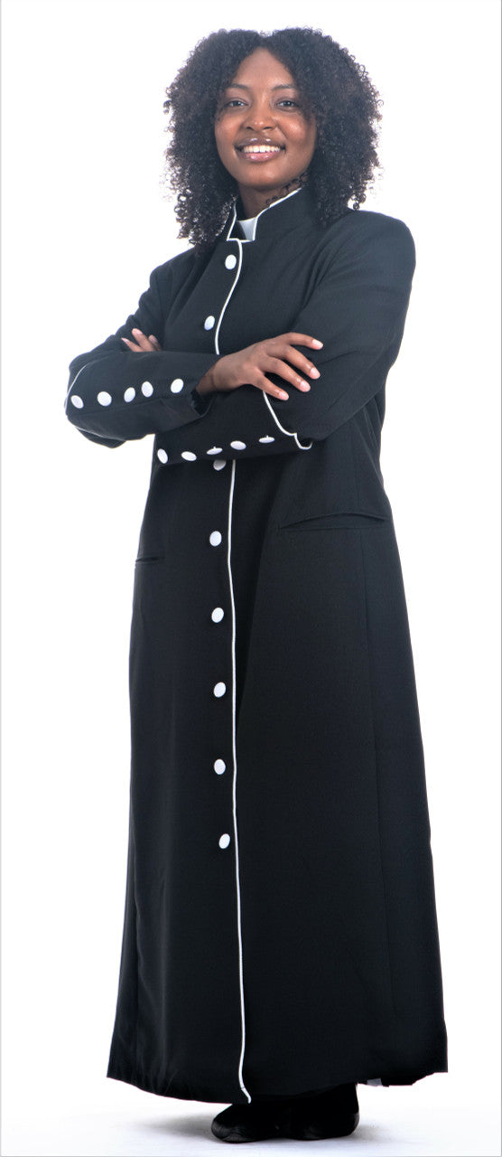 Ladies Rachel Clergy Robe In Black &amp; White