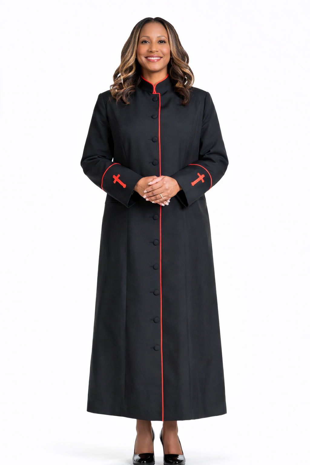 Ladies Preacher Clergy Robe In Black & Red Ladies Preacher Clergy Robe In Black & Red
