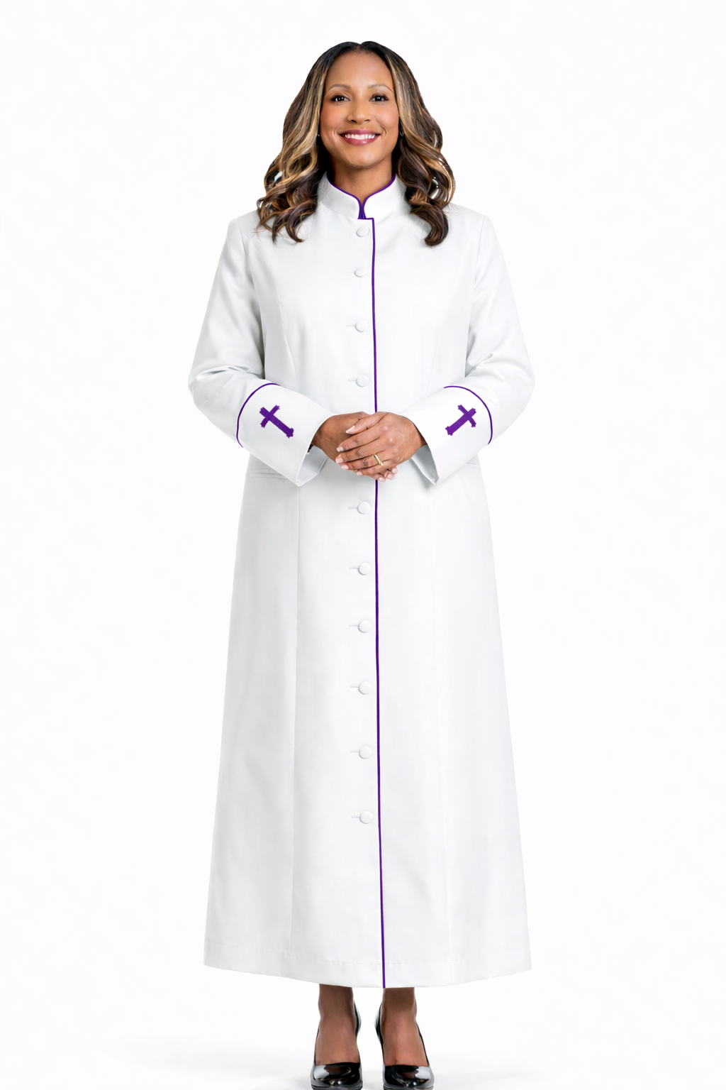 Ladies Preacher Clergy Robe In White & Purple
