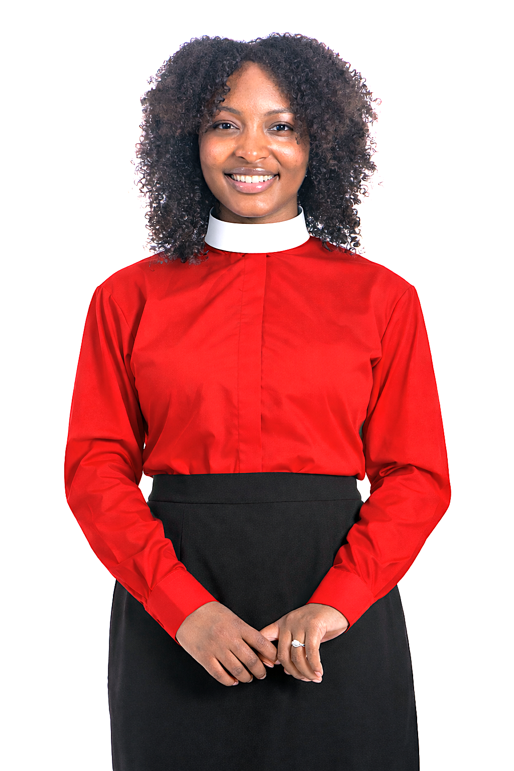 Ladies Banded Collar Clergy Shirt in Red - Collar Included