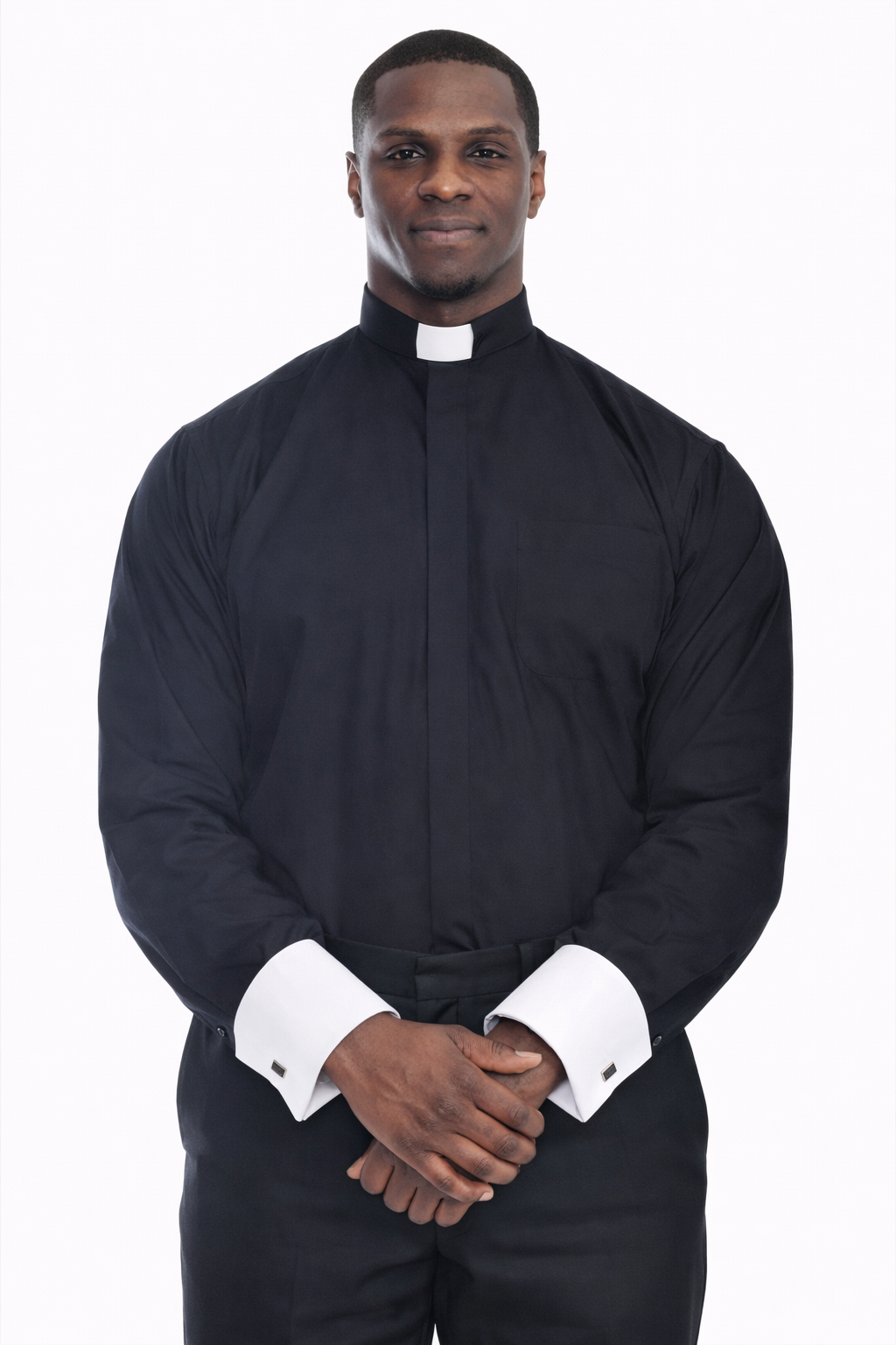 Men's Tab Collar French Cuff Clergy Shirt In Black & White