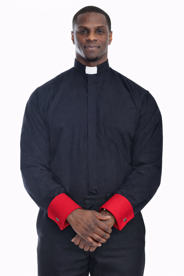 Banded Collar French Cuff Clergy Shirt in Black & Red | Divinity Clergy ...