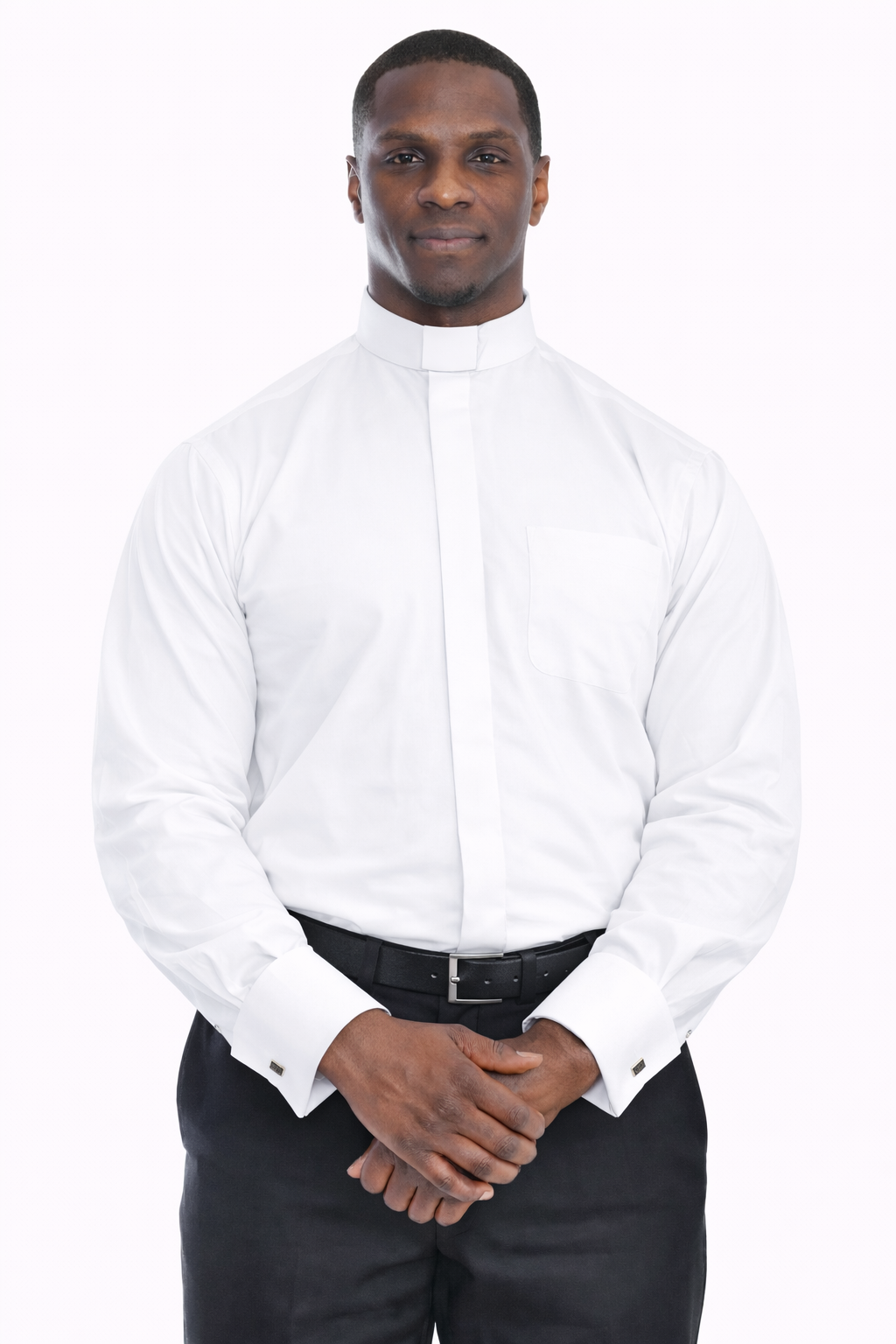Men's Tab French Cuff Collar Clergy Shirt In White
