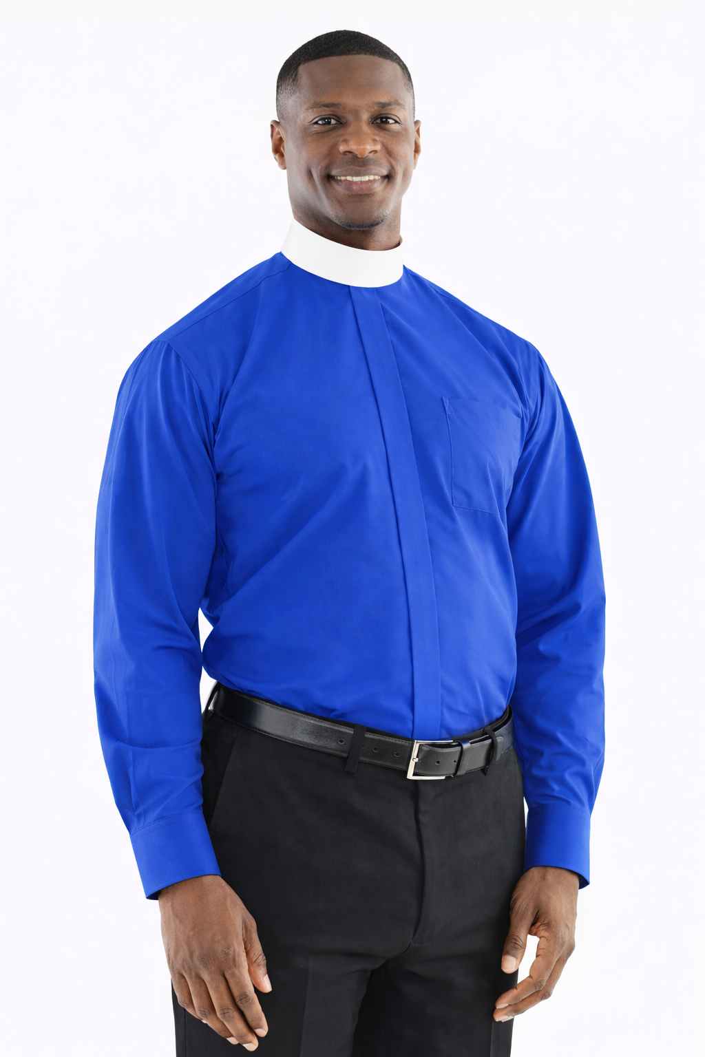Men's Banded Collar Clergy Shirt in Royal Blue - Collar Included