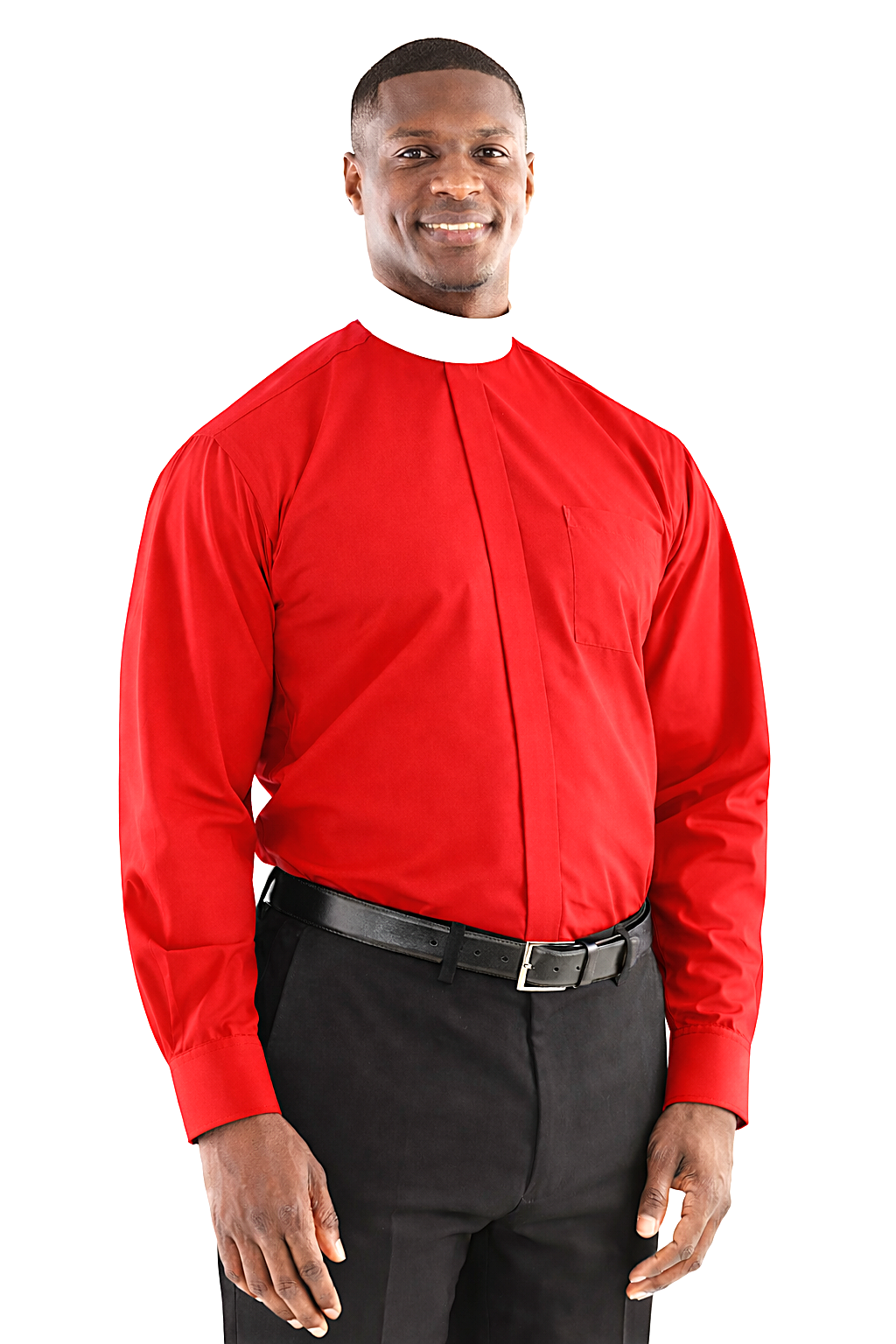 Men's Banded Collar Clergy Shirt in Red - Collar Included