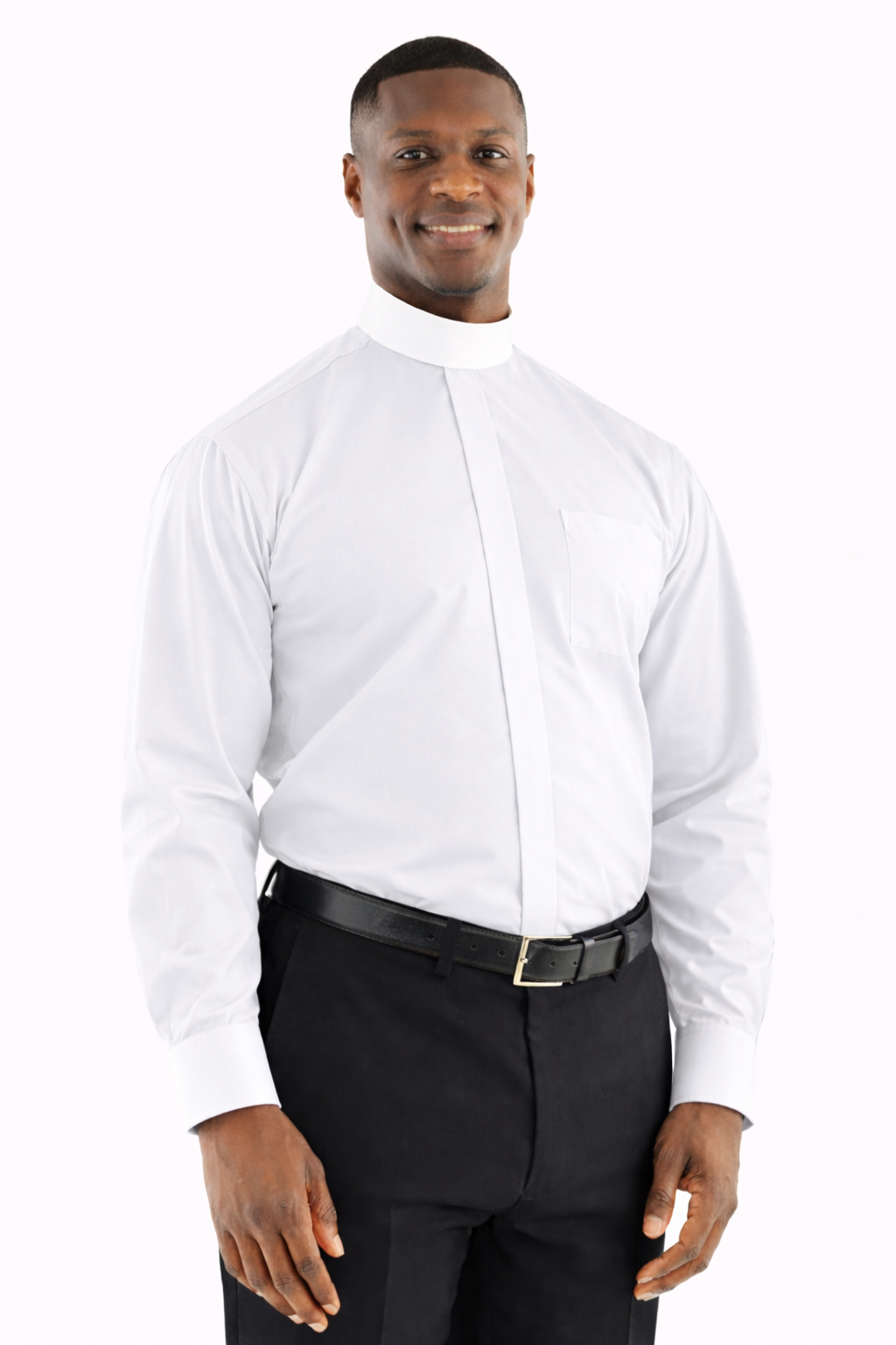 Men's Banded Collar Clergy Shirt in White - Collar Included