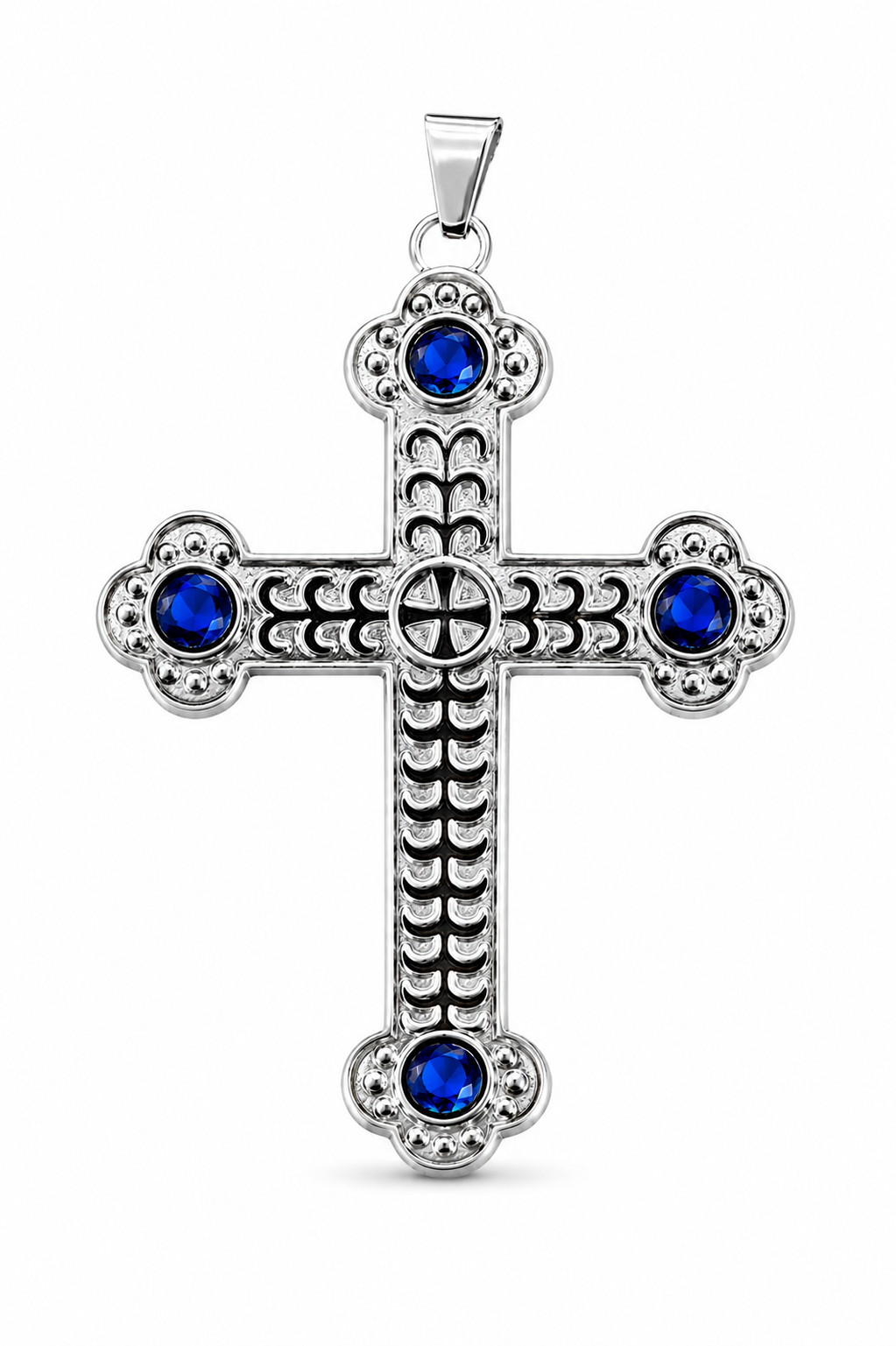 Pectoral Cross & Chain Set In Silver with Royal Set Stones - Double Sided