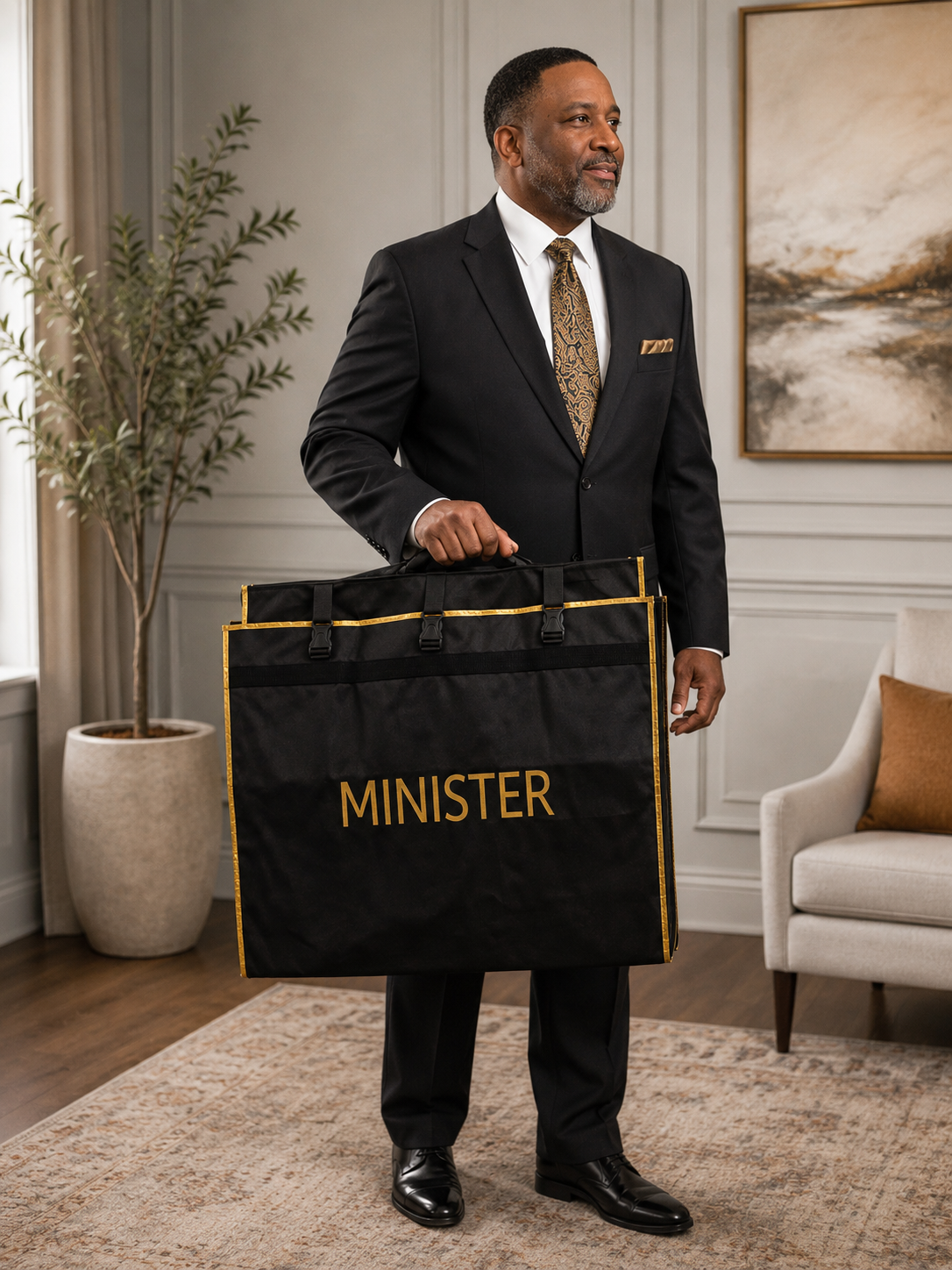 Clergy Robe Travel & Storage Bag in Black & Gold - MINISTER