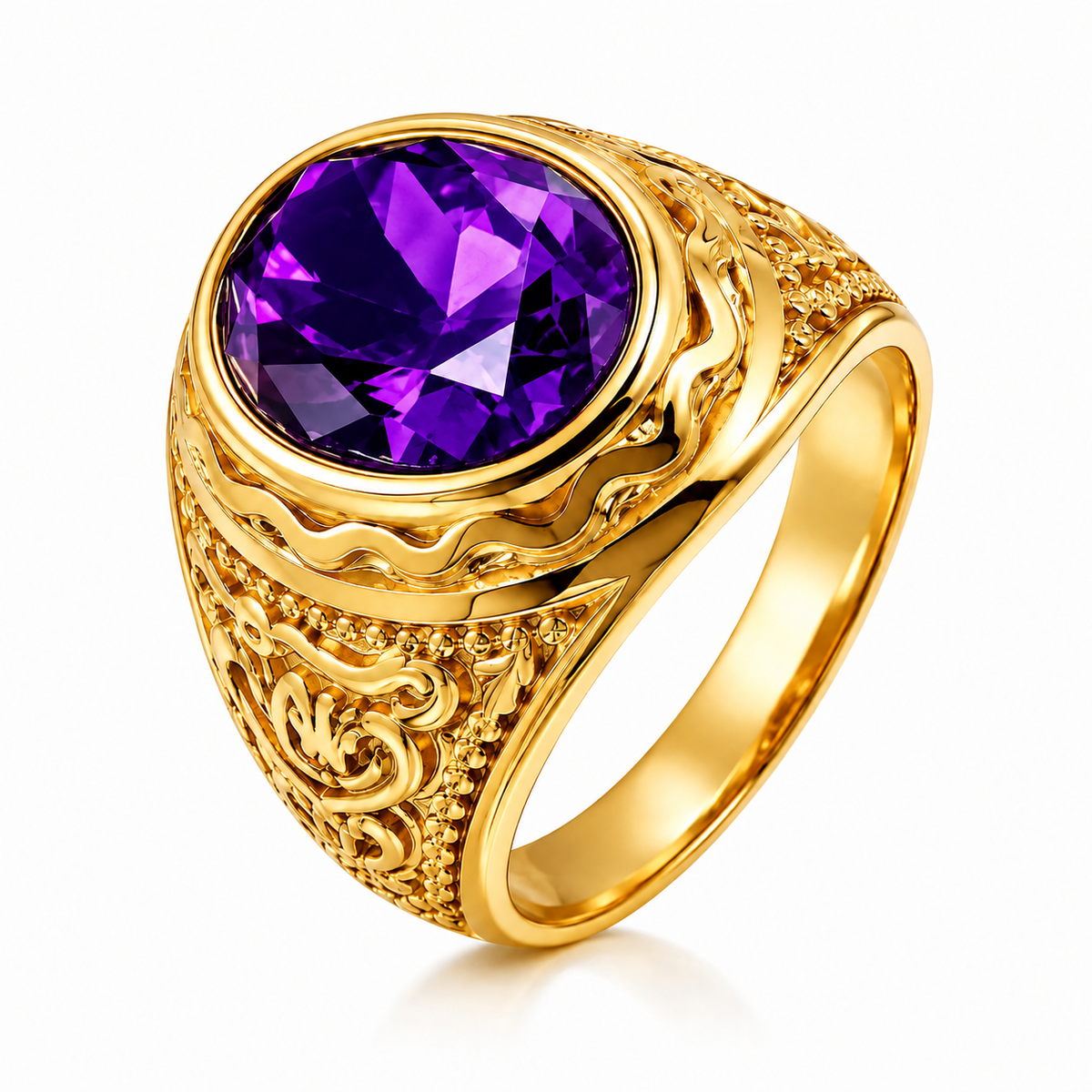 Men's Bishop Ring in Gold & Purple