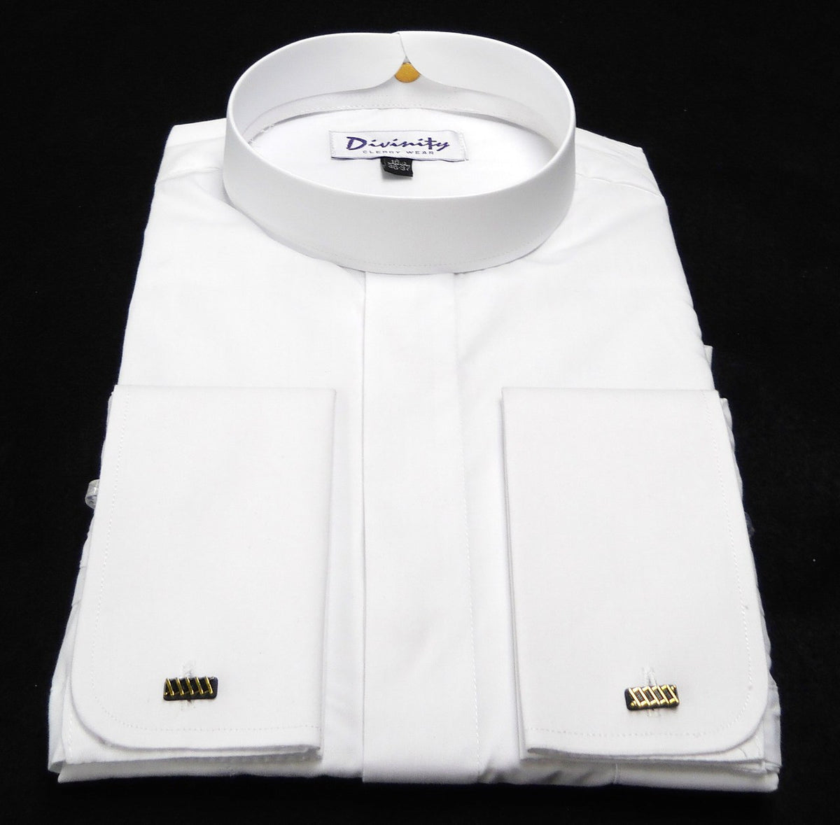 Banded Collar French Cuff Clergy Shirt In White
