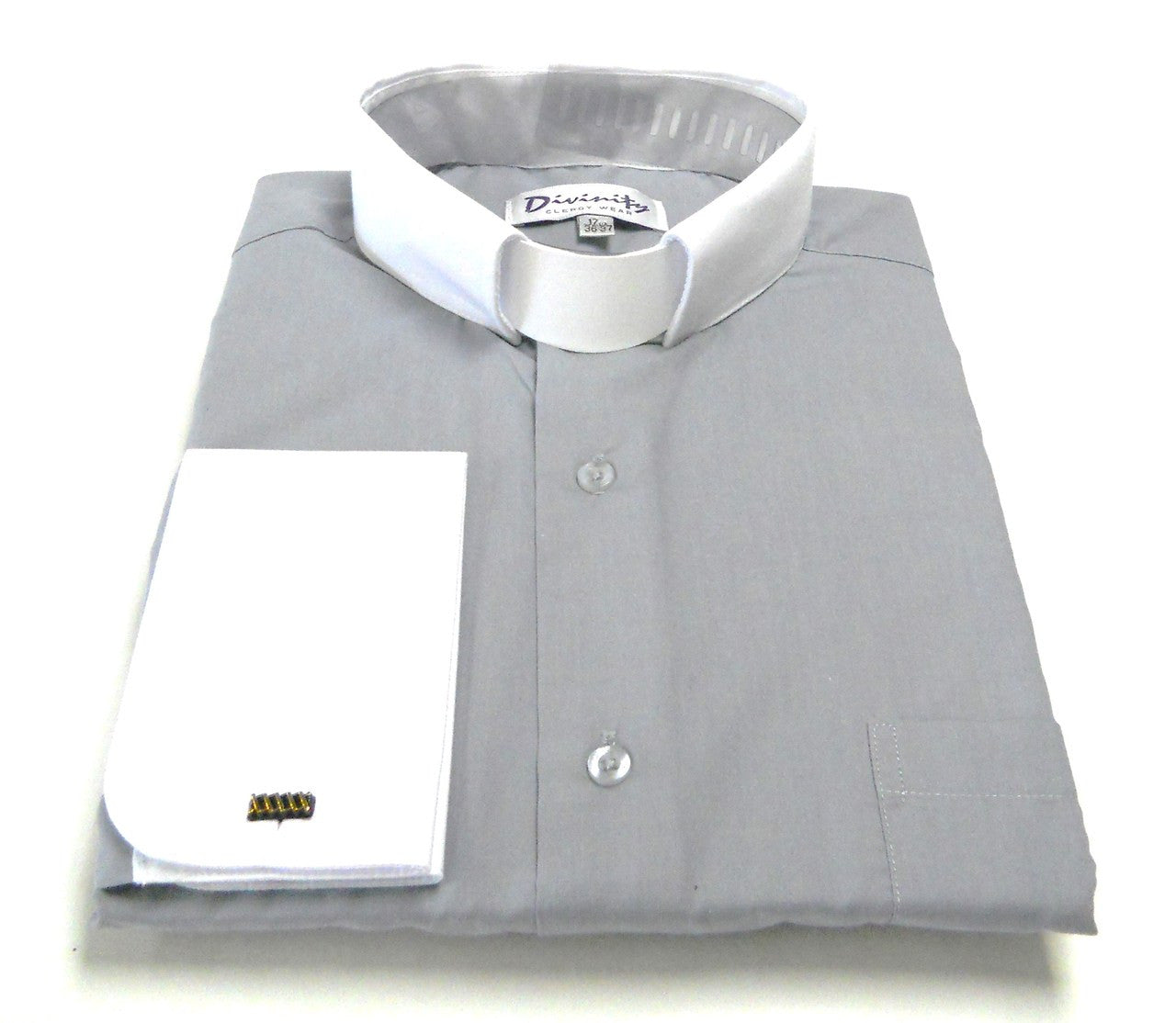 Two-Tone French Cuff Clergy Shirt In Silver