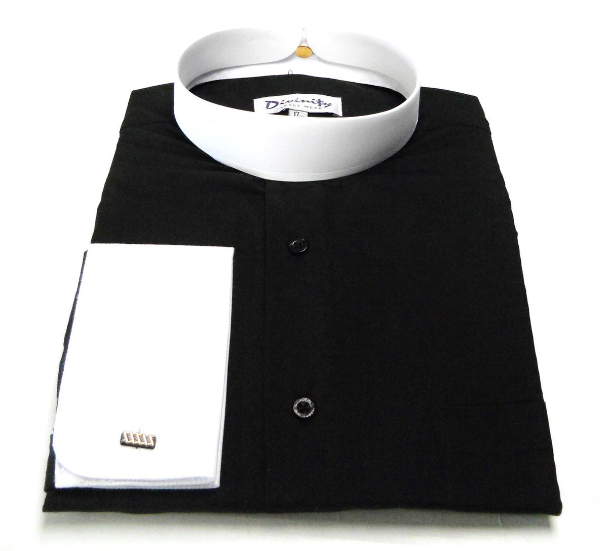 Two-Tone French Cuff Clergy Shirt In BLACK &amp; WHITE