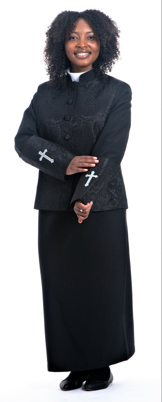 2-Piece Jacket &amp; Skirt Set For Ladies In Black &amp; Silver