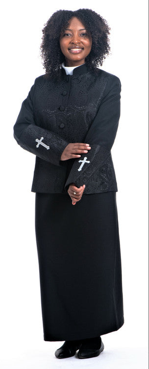 2-Piece Jacket &amp; Skirt Set For Ladies In Black &amp; Silver