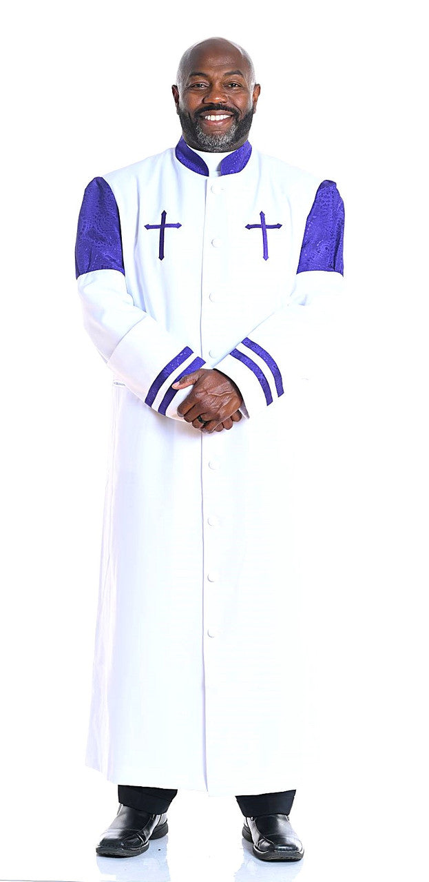 Hoshea Clergy Robe For Men In White & Purple