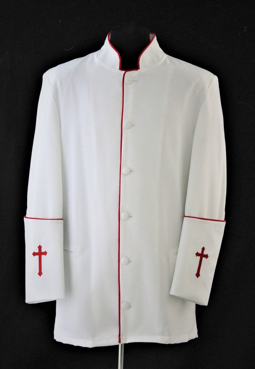 Men&#39;s Preacher Clergy Jacket in White &amp; Red