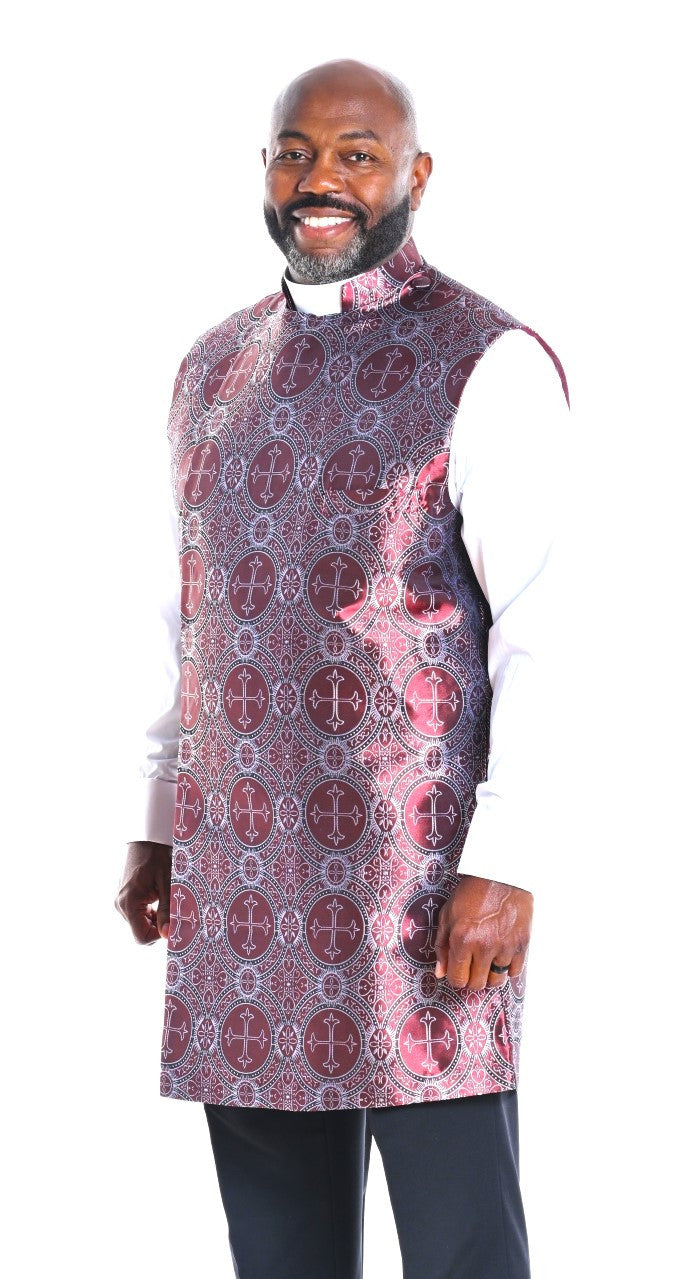 Joseph Clergy Apron In Burgundy &amp; Silver