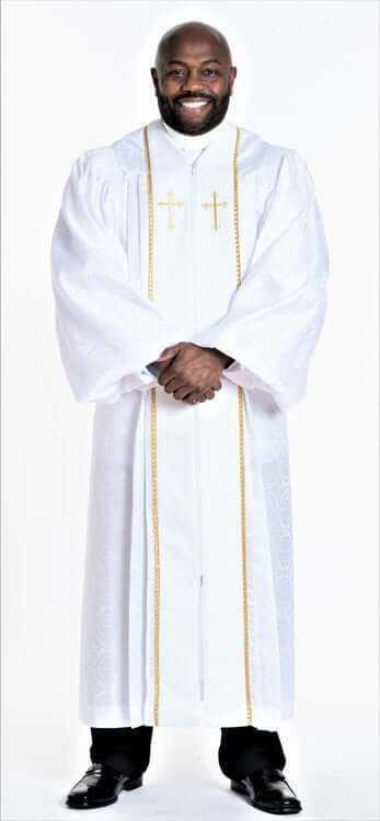 Men's Pulpit Robes: Men's JT Wesley Pulpit Robe White with Gold Trim ...