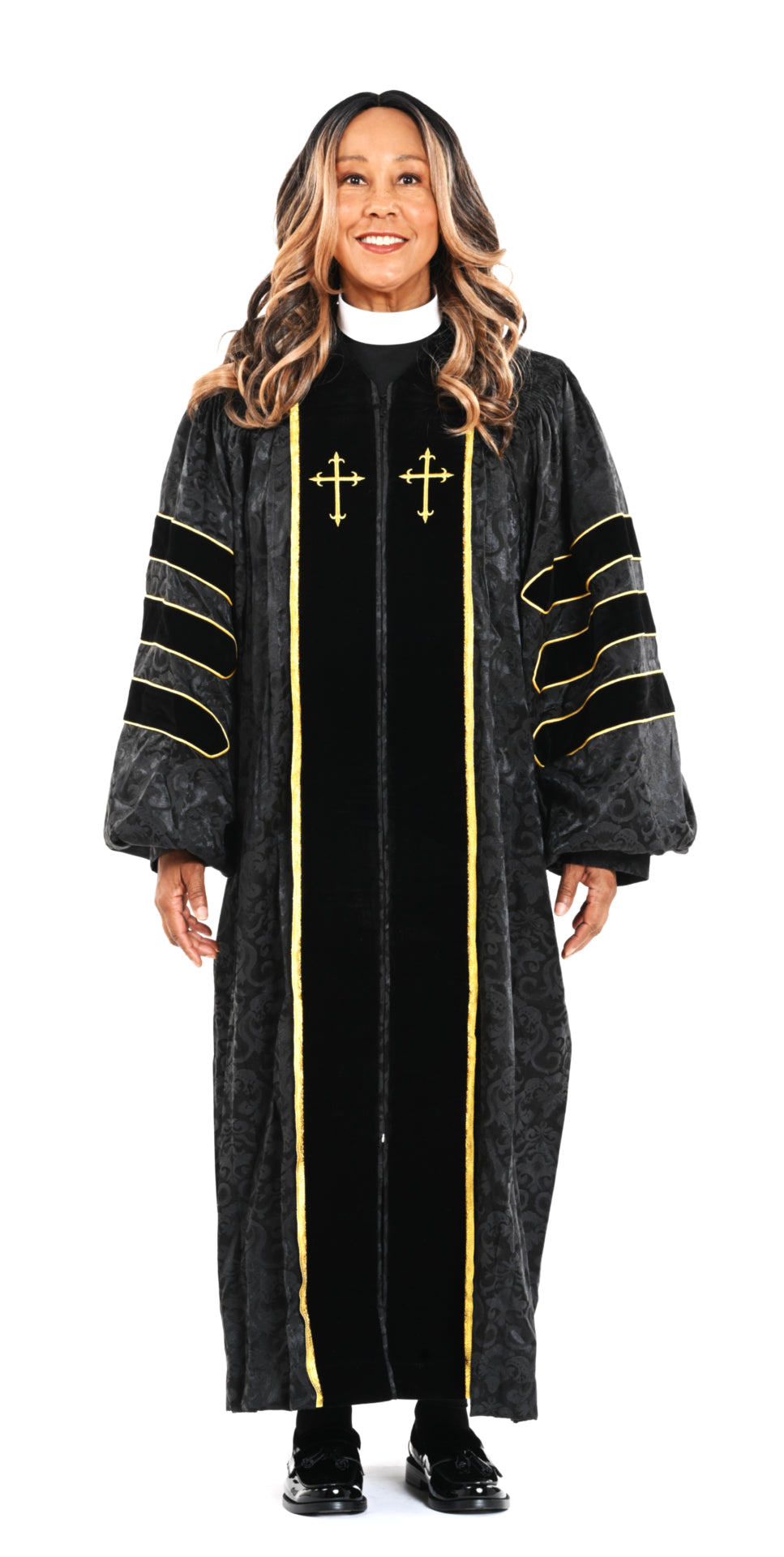 Ladies Doctoral RT Wesley Pulpit Robe in Black &amp; Gold