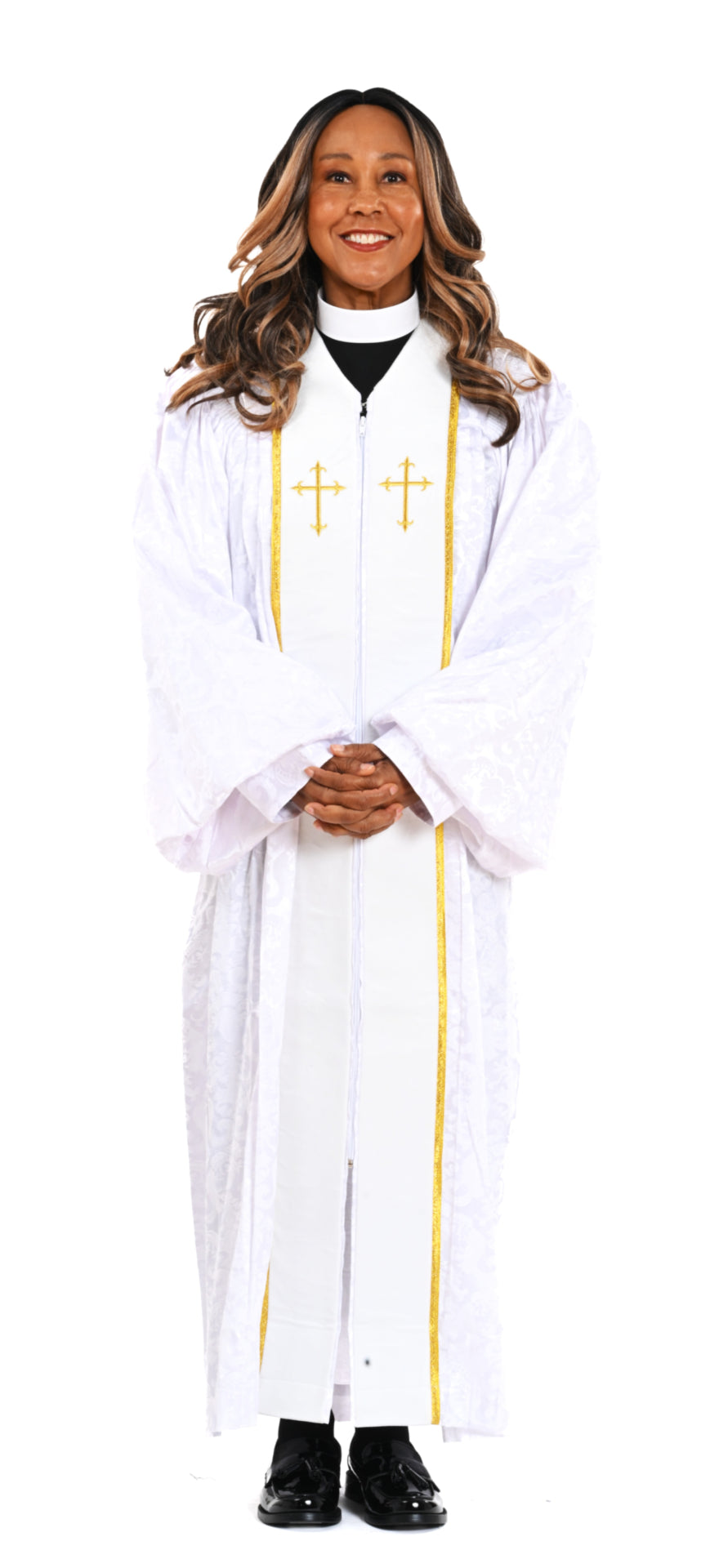 Ladies RT Wesley Pulpit Robe in White &amp; Gold