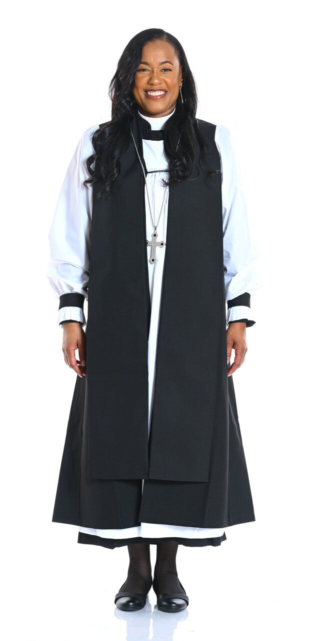 0001 Ladies Pastor Vestment In Black - 8 Pieces Included