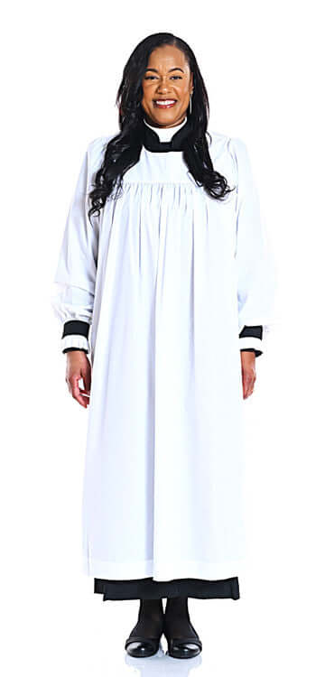 Catholic Rochet Women's Traditional Rochet in White with Black Sleeve Cuffs | Divinity ...