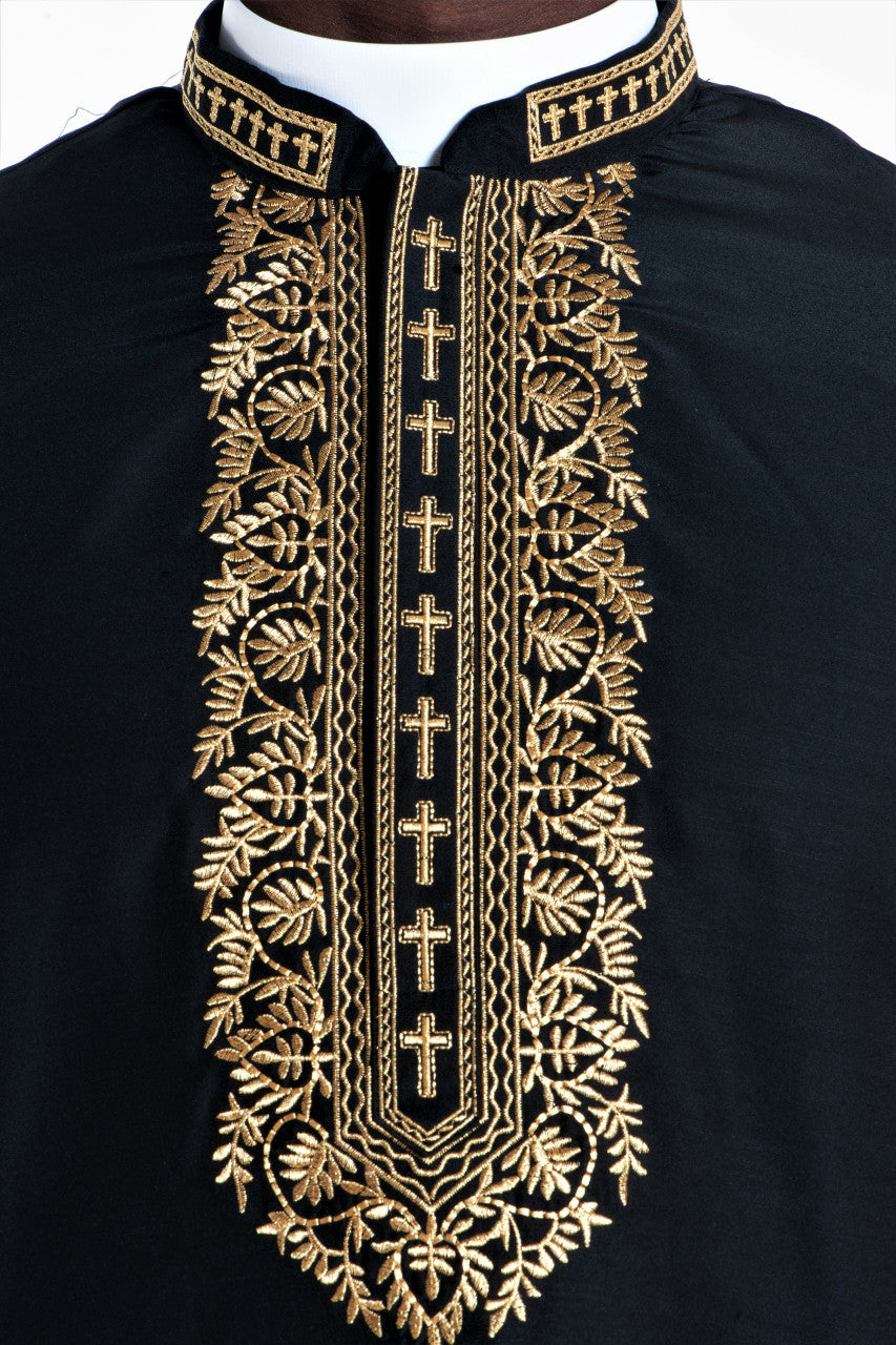 Modern Clergy Kurta in Black &amp; Gold