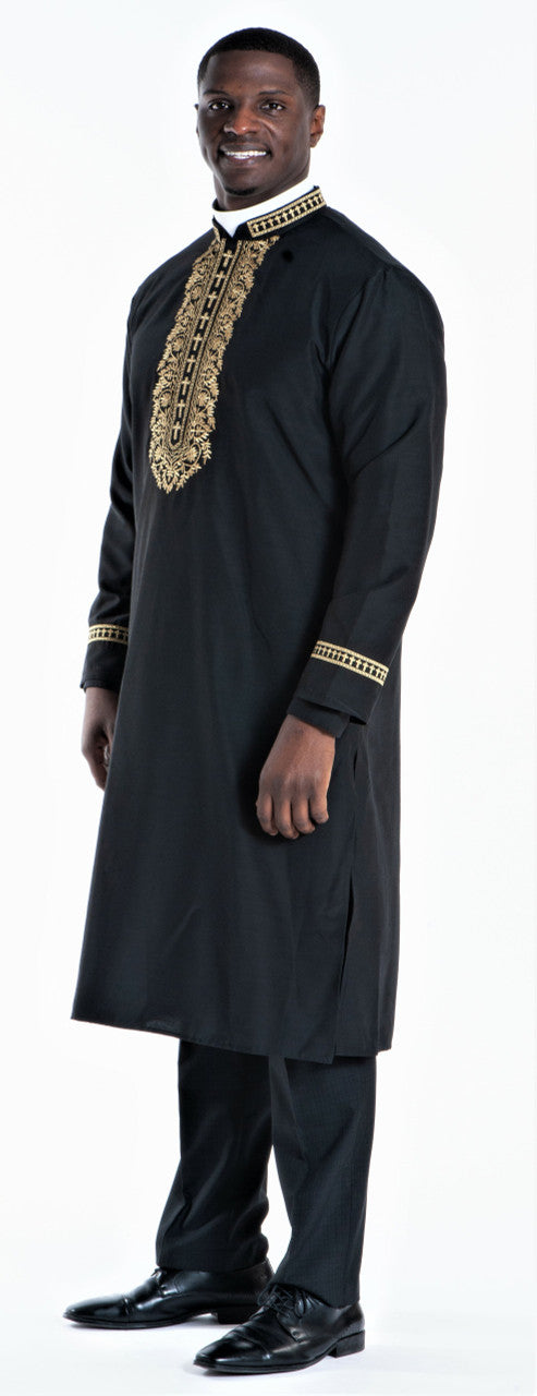 Modern Clergy Kurta in Black &amp; Gold