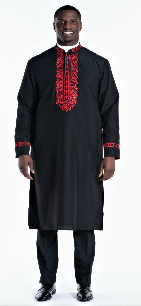Modern Clergy Kurta in Black &amp; Red