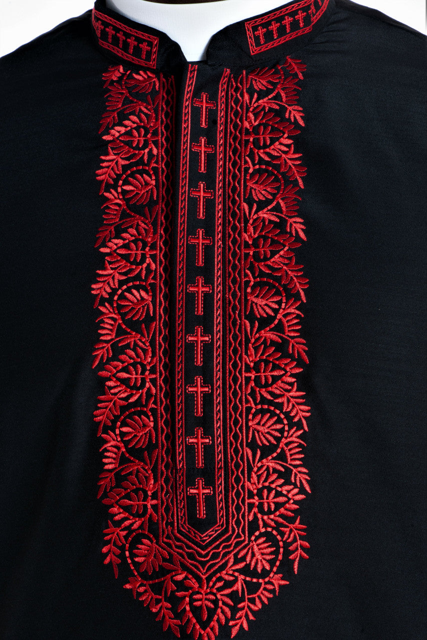 Modern Clergy Kurta in Black &amp; Red